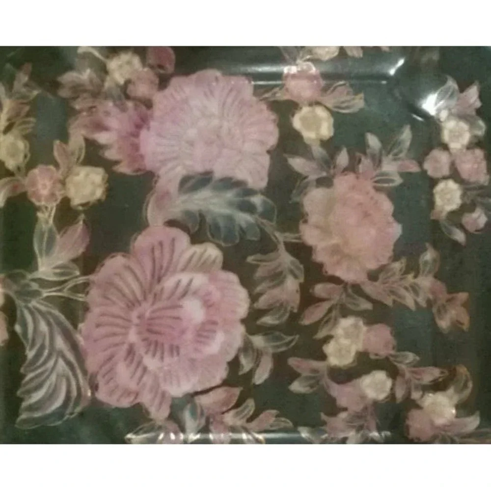 Vintage enamel paint on ceramic bowl, decorative floral dish